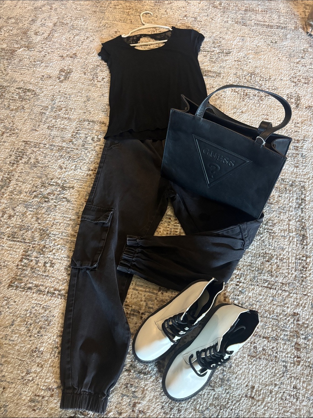 GUESS Black Cargo Joggers with Elastic Ankles (while outfit)